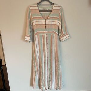 Soft Surroundings Striped Linen Blend Maxi Dress Size PS